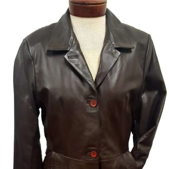 Women’s Black 7/8 Soft touch Leather 4 Button Long Coat - Picture 4 of 4